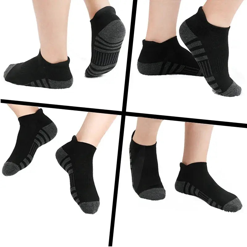 Breathable cushioned athletic ankle socks, four-pack with gray reinforced toe/heel for daily use