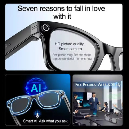 Real Time AI Translation Glasses in black with camera and waterproof recording by PrimeCanada.Store