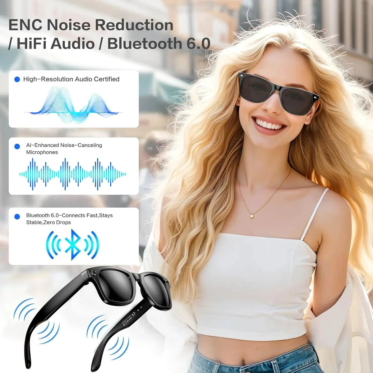 Real Time AI Translation Glasses with Camera, Black frame, PrimeCanada.Store accessories Lunettes intelligentes