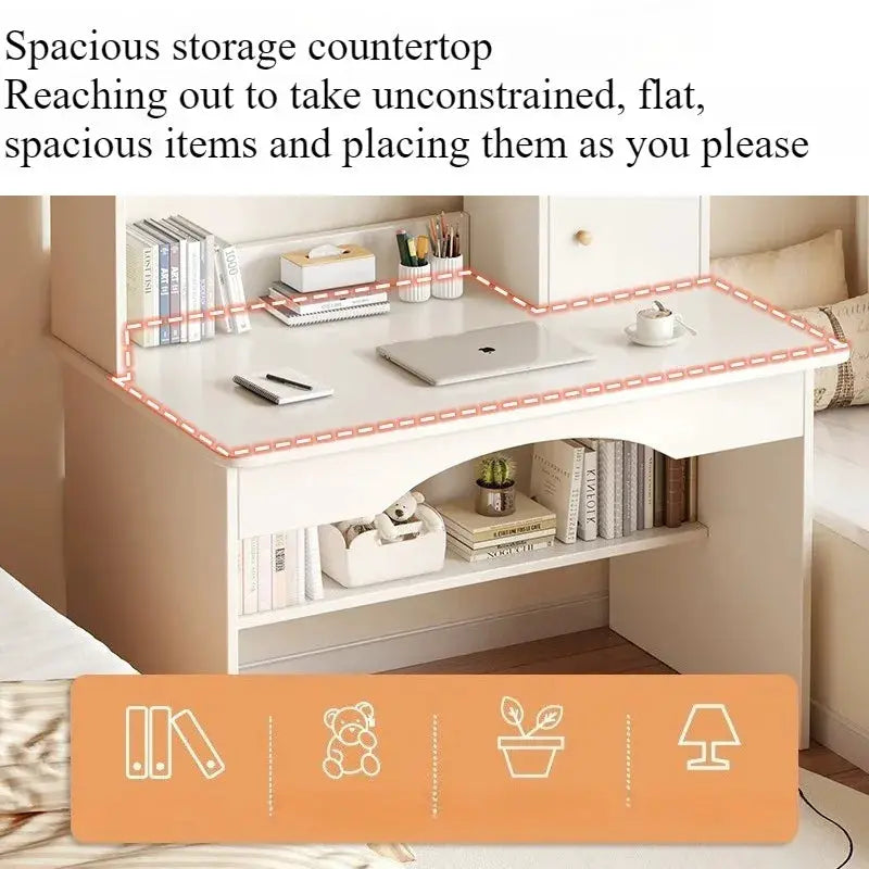 Home desk bookcase with integrated desktop, white finish, PrimeCanada.Store furniture