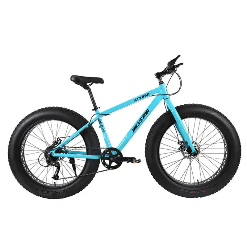 BigStar ATX650 fat bike with blue aluminum frame and 26x4.0 fat tires