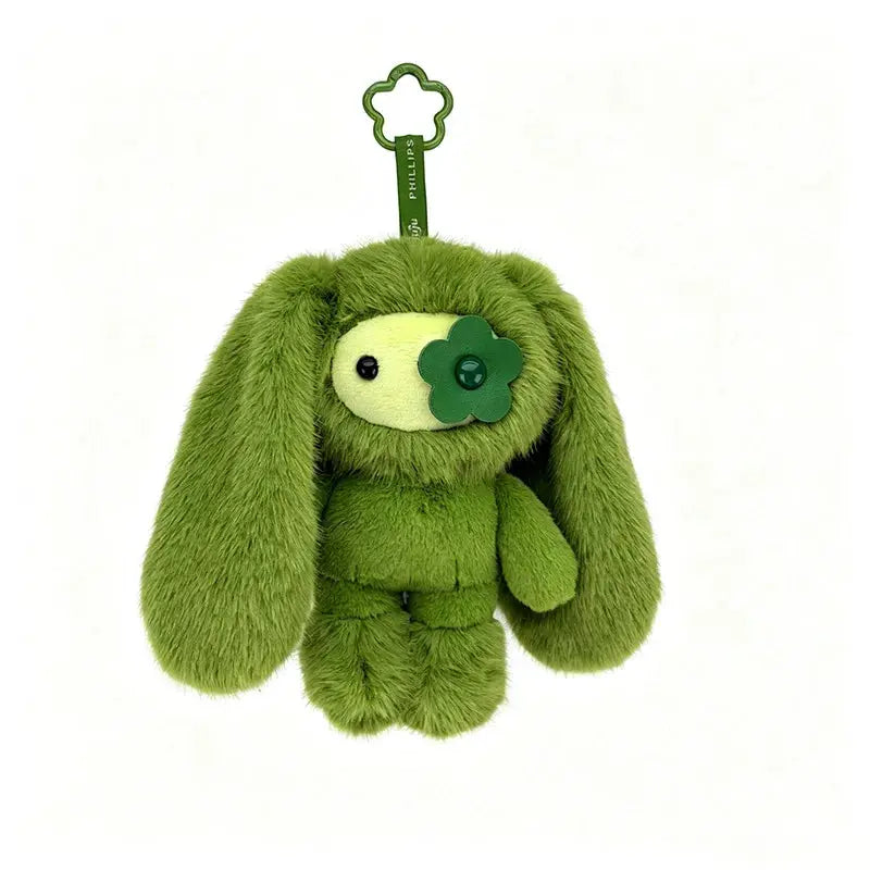 Juju Rabbit plush keychain, green fluffy bunny with long ears and Philips strap, PrimeCanada.Store