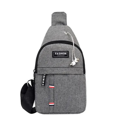Men's waterproof large-capacity fanny pack, grey fabric with Fashion Instinct patch and adjustable strap