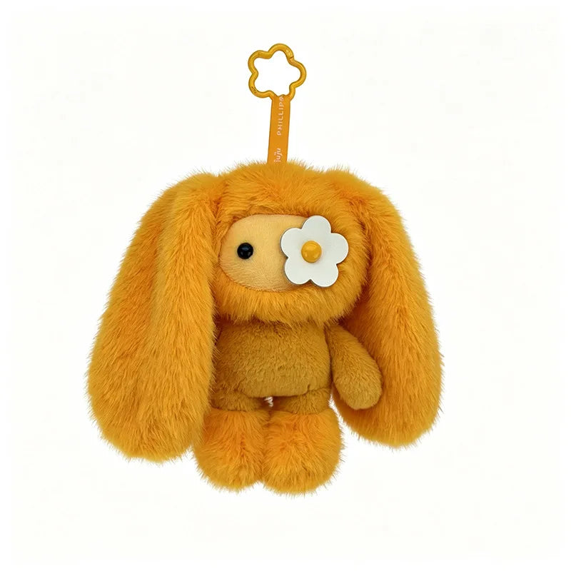 Juju Rabbit plush keychain, orange bunny with white flower accent, PrimeCanada.Store