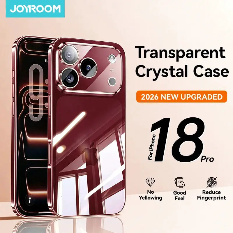 Joyroom crystal transparent PC case for iPhone 18 Pro with anti-yellowing lens protection