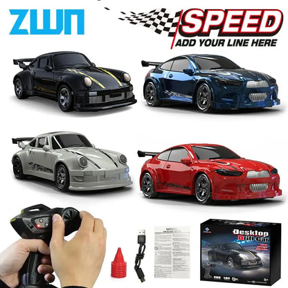 KF20 1/64 high-speed drift RC car set with four color cars and ZWN logo, 2.4G 4WD remote, USB charger and manual
