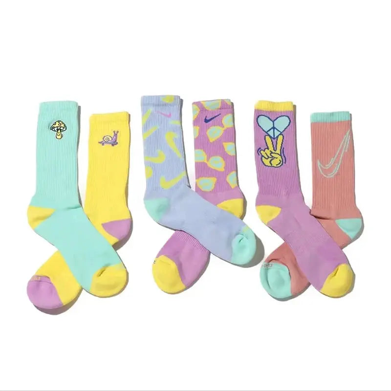 Nike thick-pile terry-soles unisex sports sock set, 5 colorful pairs with non-slip grip