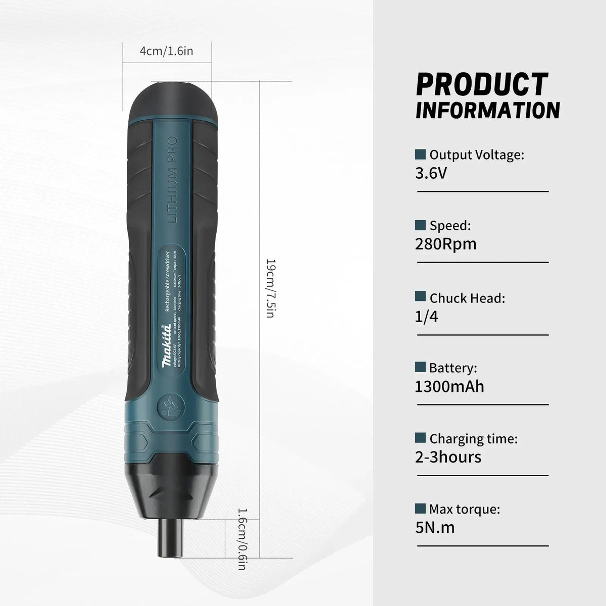 Makita electric screwdriver HT422, teal and black cordless handheld drill with 1300mAh rechargeable lithium battery.