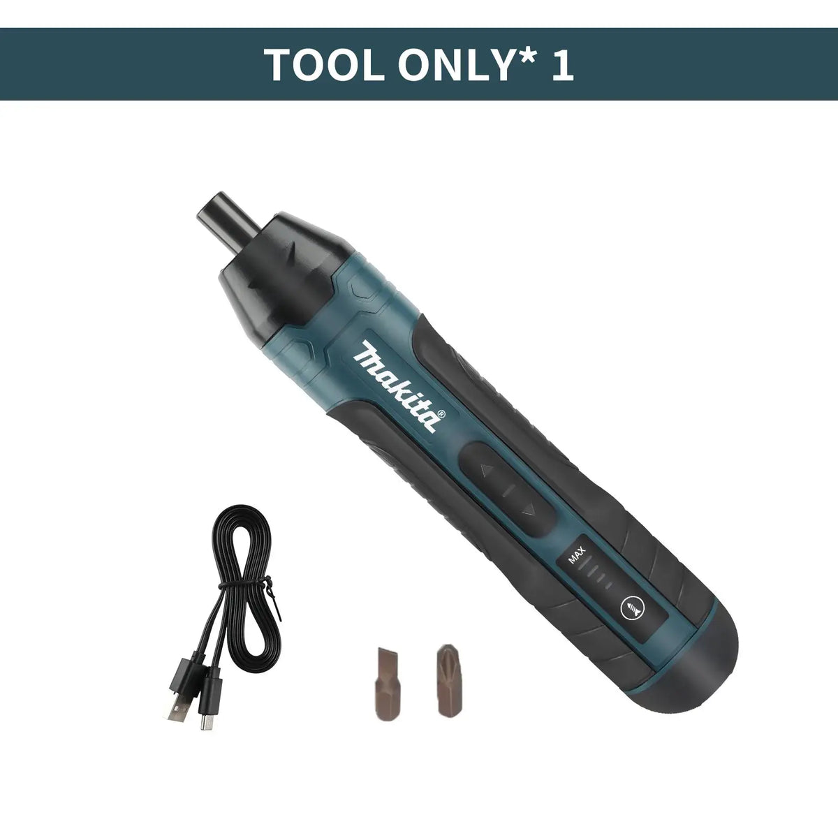 Makita cordless electric screwdriver HT422 with USB charging, blue-green body