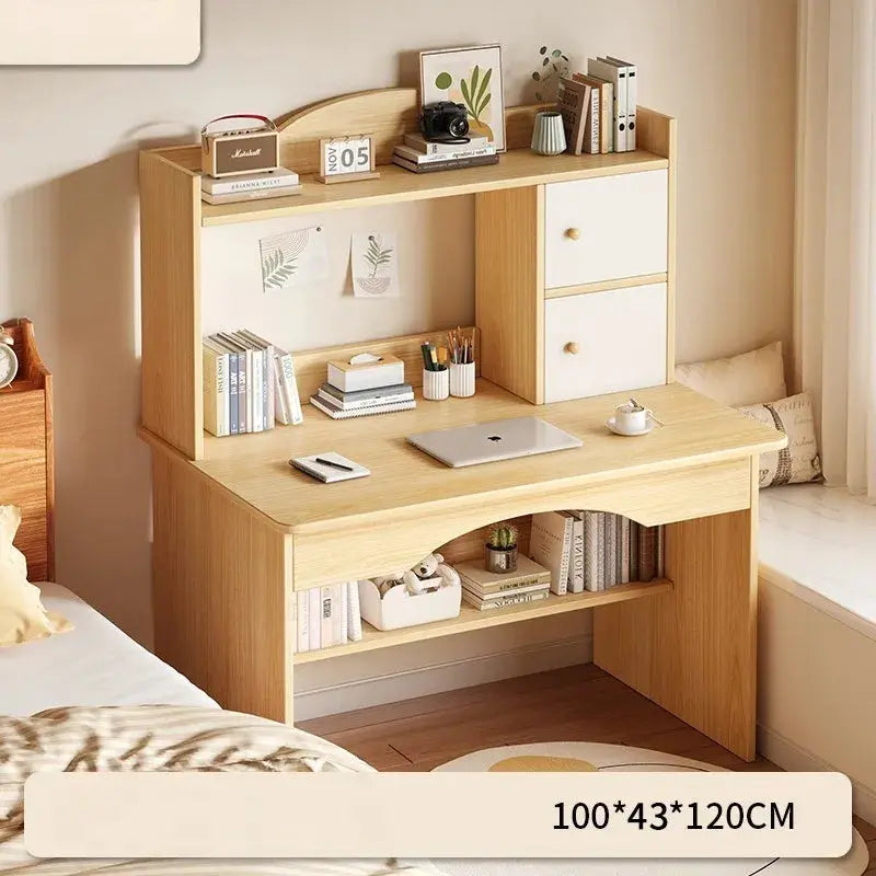 Home desk bookcase with integrated desktop in light oak wood