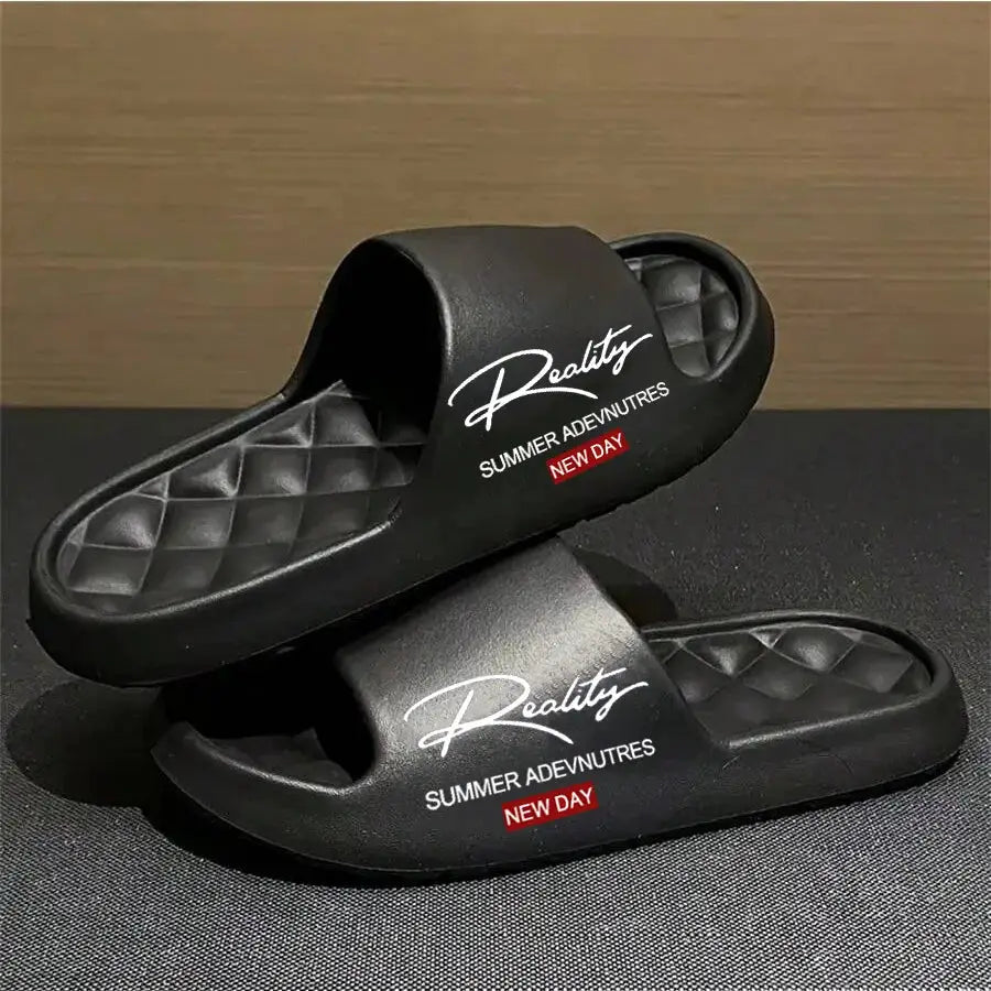 Reality EVA men’s black slide sandals with quilted footbed for indoor and outdoor use