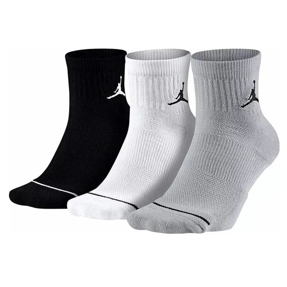 Nike Jumpman logo thick-pile terry sports socks, black/white/gray, non-slip breathable 3-pack
