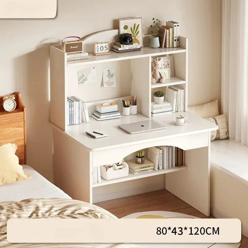 Home Desk Bookcase Integrated Simple Desktop, white with built-in shelves