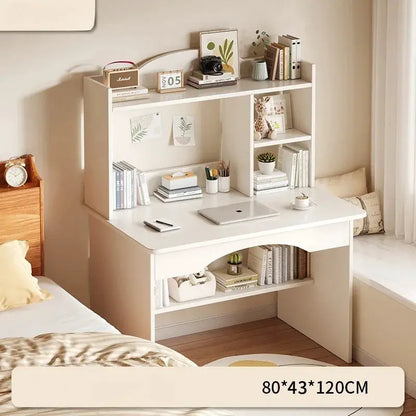 Home Desk Bookcase Integrated Simple Desktop, white with built-in shelves