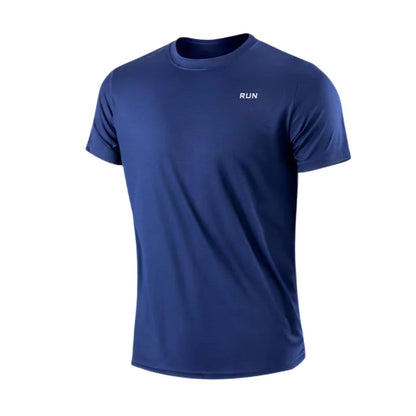 Men's quick dry T-shirt in blue with RUN logo on chest