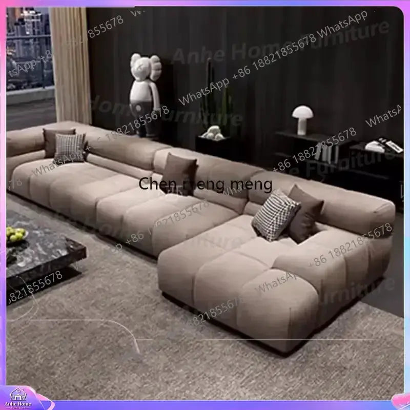 Beige fabric corner sectional sofa, L-shaped modern Nordic futon for living room