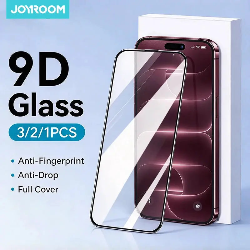 Joyroom 9D Glass Screen Protector for iPhone, full-screen tempered glass, anti-fingerprint, 3/2/1PCS pack