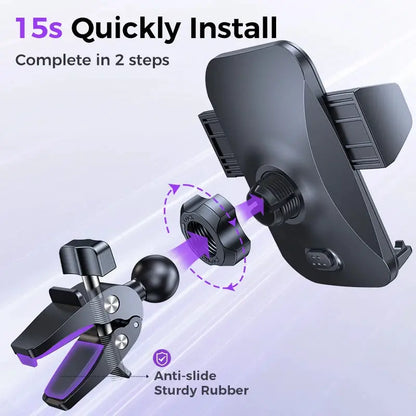 Joyroom car phone holder air-vent mount; anti-slip rubber, adjustable clamp for large phones and thick cases
