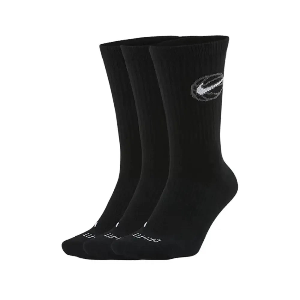 Nike Everyday Crew basketball socks, black, unisex, 3-pack with Nike logo
