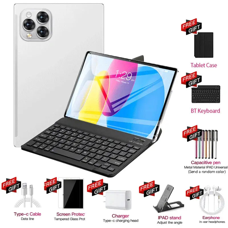 Pad 15 Pro 11-Inch tablet with keyboard; white tablet, black keyboard; PrimeCanada.Store bundle includes 8 free gifts