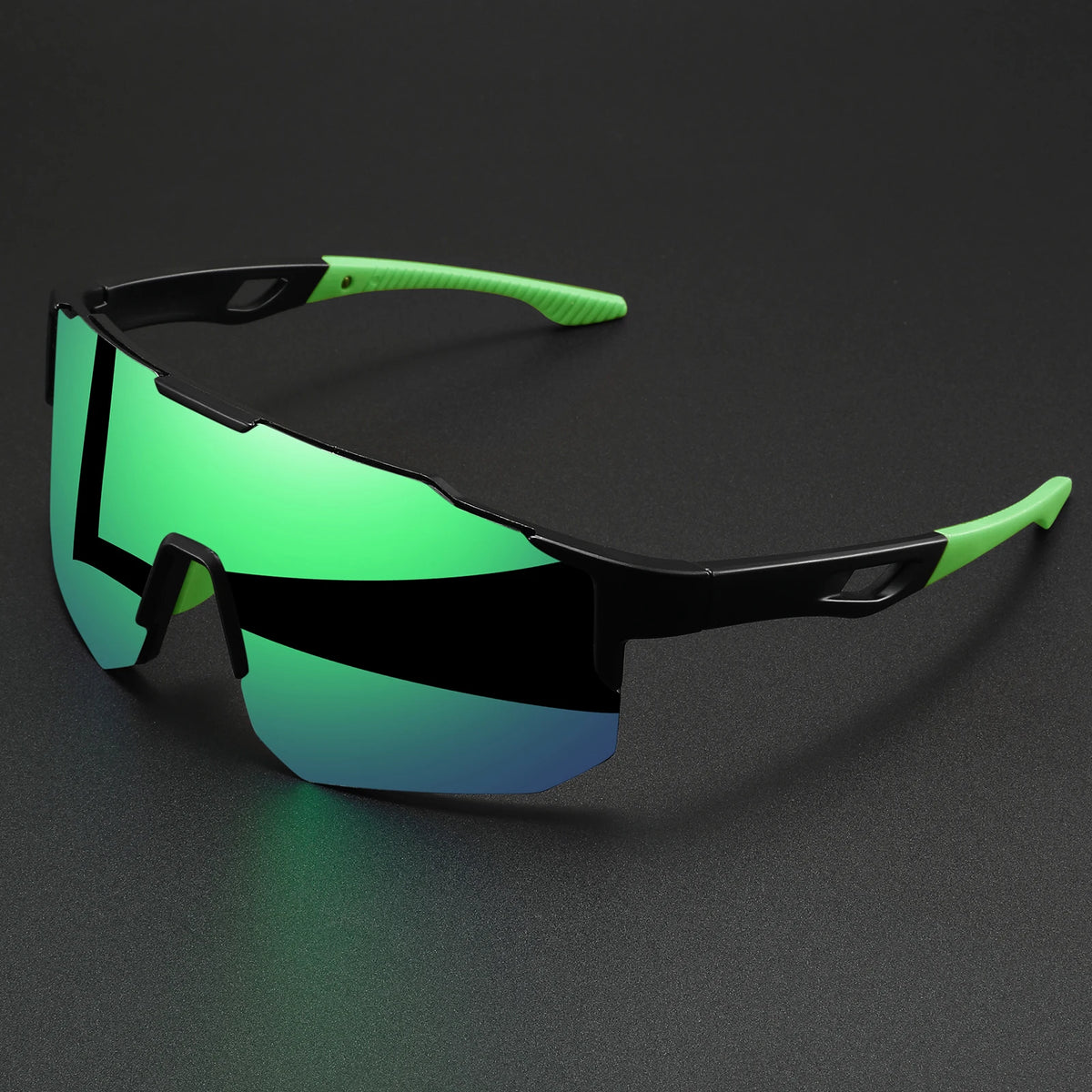 Oversized Colorful Sports Sunglasses with black frame and neon green mirrored lenses