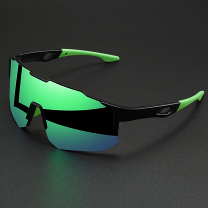 Oversized Colorful Sports Sunglasses with black frame and neon green mirrored lenses