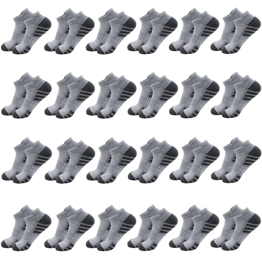 Breathable cushioned athletic ankle socks with extra padding, gray with dark heel/toe, 28 pairs, PrimeCanada.Store
