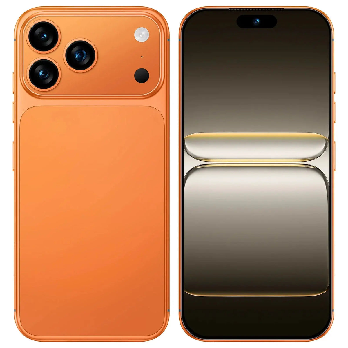 Smartphone orange PrimeCanada.Store shown from front and back with triple-camera rear and edge-to-edge display
