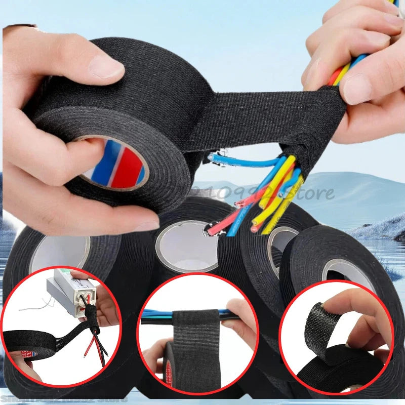 High Temperature Wire Harness Cloth Tape by PrimeCanada.Store; black woven fabric tape for wiring (set of rolls)