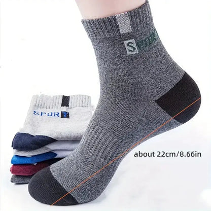 Men's mid-calf cotton sport sock in gray with black toe; breathable stretch fabric, set of assorted colors