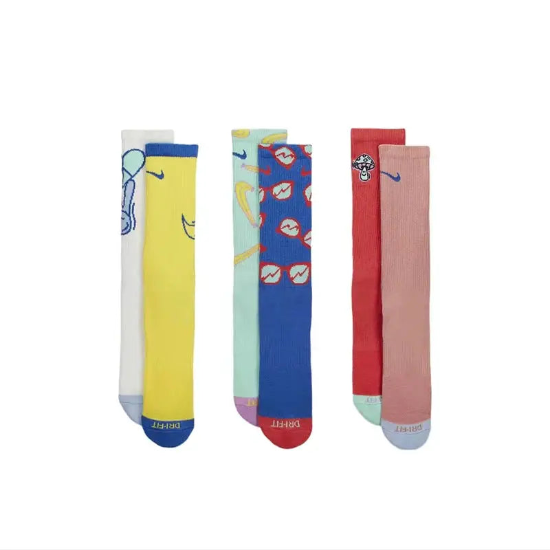Nike Dri-FIT thick-pile terry-soled sports socks, non-slip and breathable, 5-pair assorted colors
