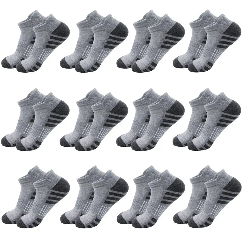 PrimeCanada.Store breathable cushioned athletic ankle socks, gray with black heel/stripes, 16 pairs for daily use