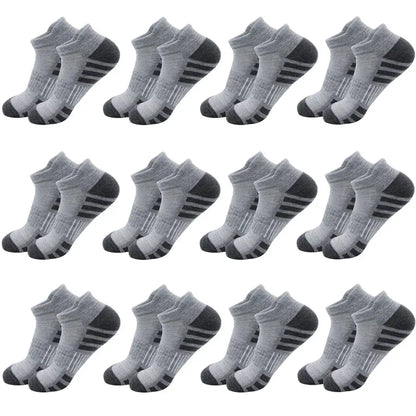 PrimeCanada.Store breathable cushioned athletic ankle socks, gray with black heel/stripes, 16 pairs for daily use