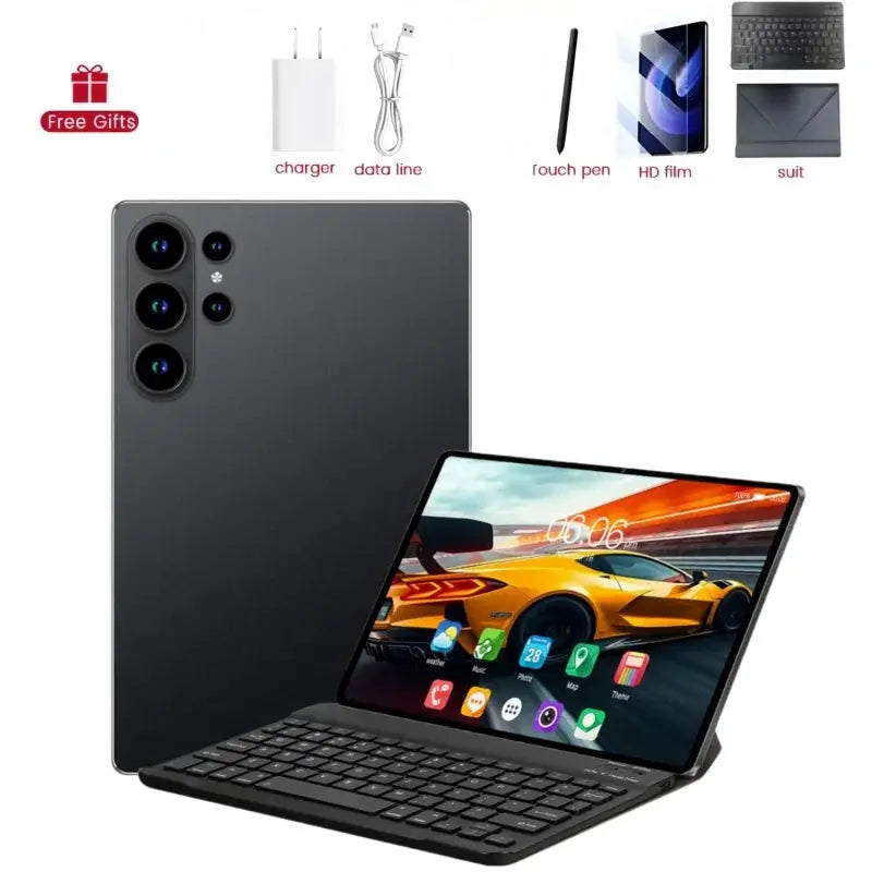 S27 Ultra Android tablet with keyboard in dark gray, quad-camera back PrimeCanada.Store