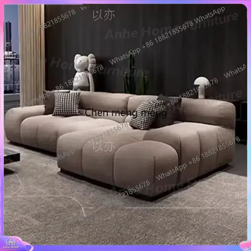 Y183 corner puff living room sofa set in beige fabric, Nordic modern sectional by PrimeCanada.Store.