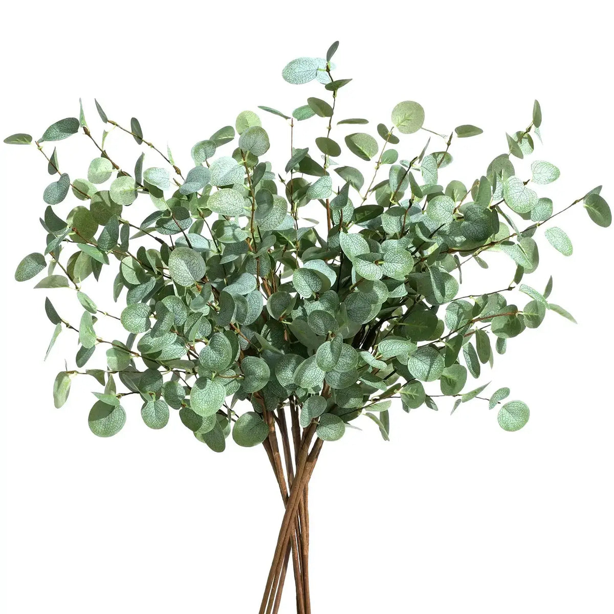 Artificial eucalyptus stems bouquet with round blue-green leaves, 3 stems for vase decor
