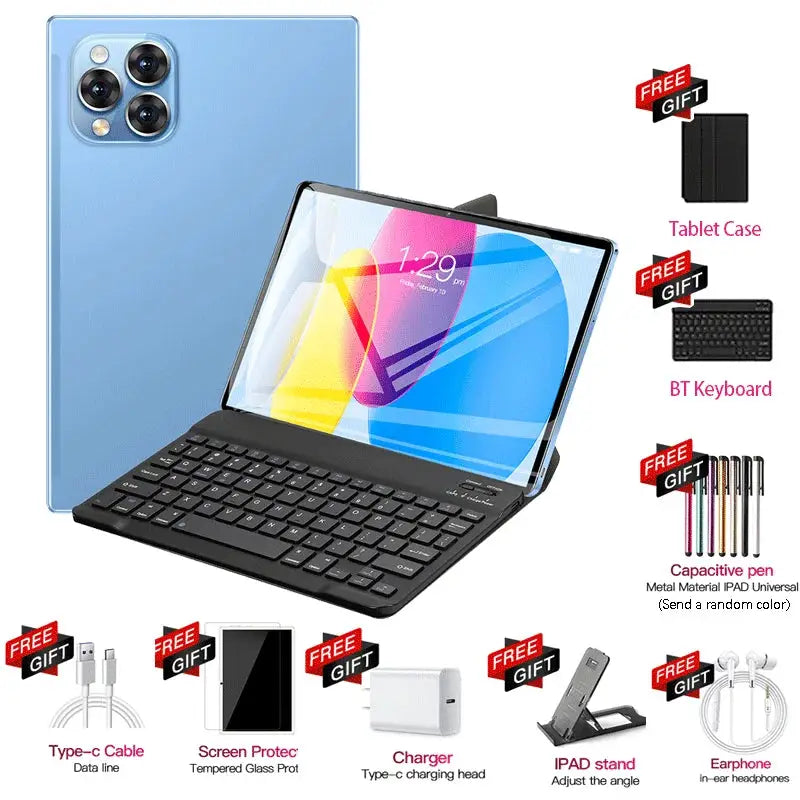 Pad 15 Pro 11-Inch Android tablet with blue back and keyboard case