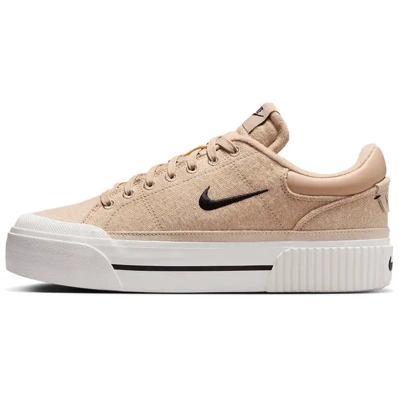 Nike Court Legacy Lift women's casual sneakers, beige textile upper with white platform sole