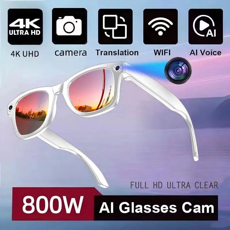 Real Time AI Translation Glasses with Camera, white frame, PrimeCanada.Store accessory