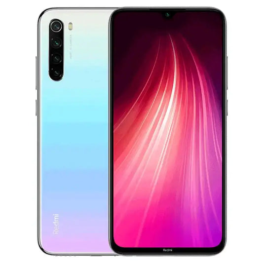 Xiaomi Redmi Note 8 smartphone with a blue-purple gradient back and rear quad-camera setup