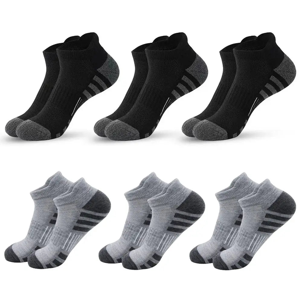 PrimeCanada.Store breathable cushioned athletic ankle socks with extra padding for daily use, black and gray, 6 pairs
