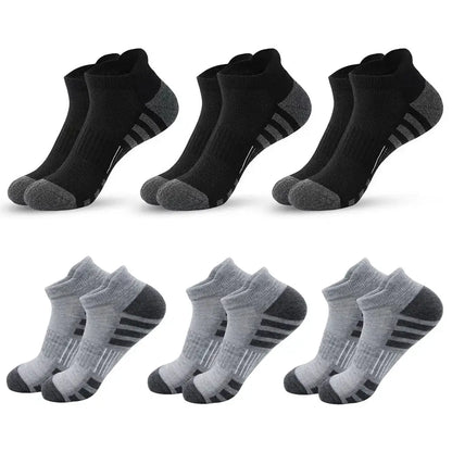 PrimeCanada.Store breathable cushioned athletic ankle socks with extra padding for daily use, black and gray, 6 pairs