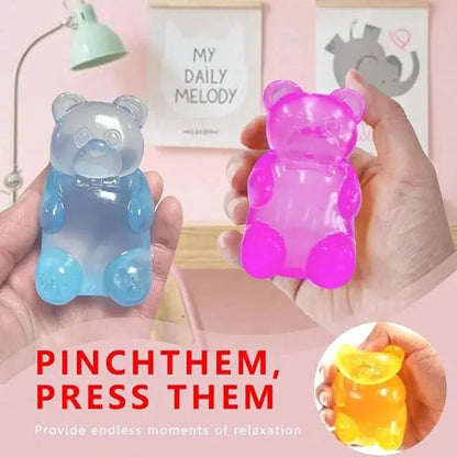 NEEDOH soft gummy bear fidget squeeze toy set; two translucent blue and pink bears