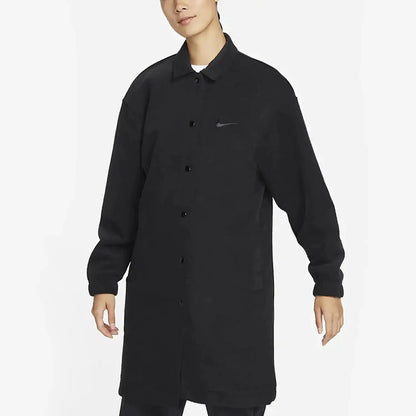 Nike Authentic Sportswear Women's Terry Cloth Long Jacket, black with Nike swoosh.