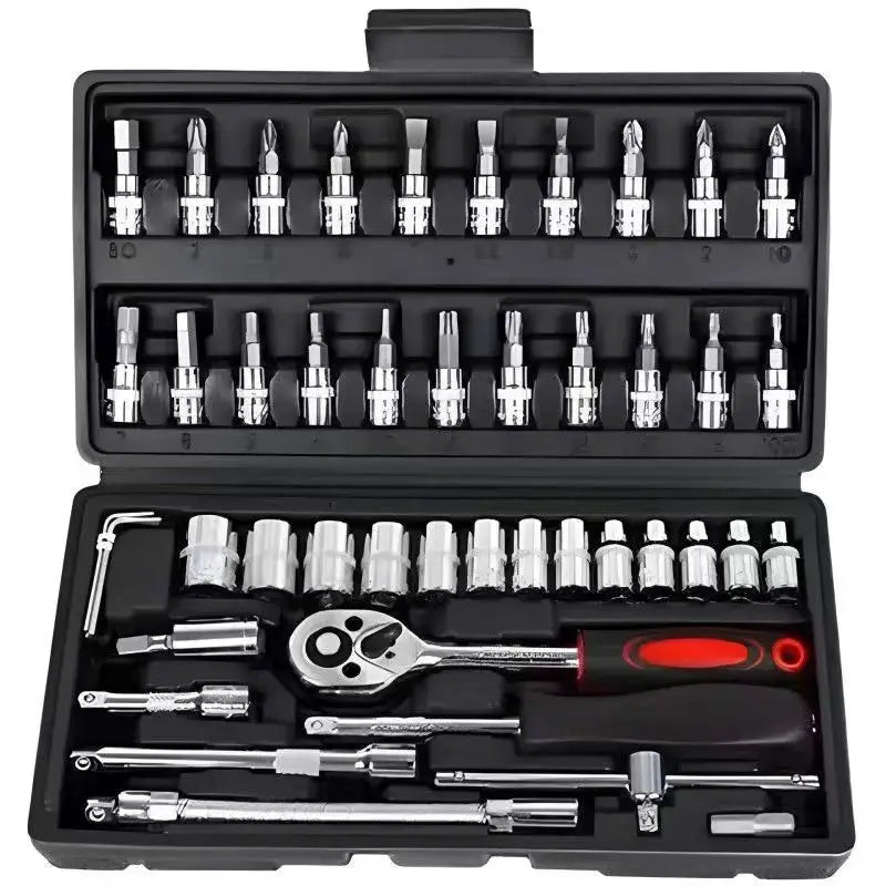PrimeCanada.Store 46-piece carbon steel 1/4-inch drive socket set with ratchet, bits, and storage case