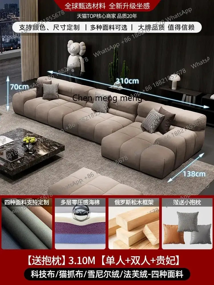 Y183 Corner Puffs futon-style sectional sofa in beige fabric, modern Nordic living room furniture