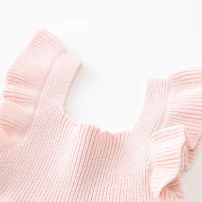 Girls' Stringy Selvedge Dress Flounced Sleeve Knitted Vest