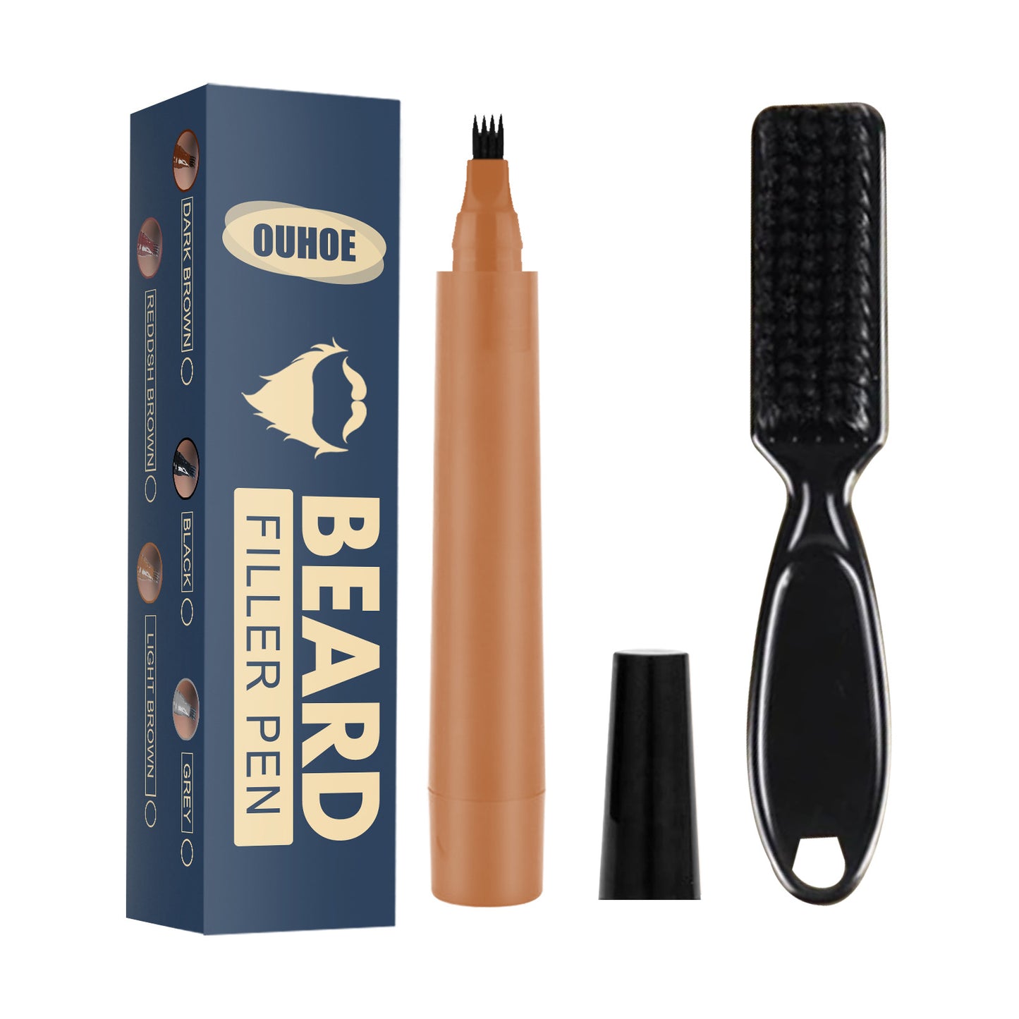 Relleno de Lápiz para Barba, Kit de Lápiz de Relleno para Barba, Lápiz de Peluquero con Cepillo, Cepillo para Barba, Peinado Facial de Salón, Reparación de Bigote Masculino