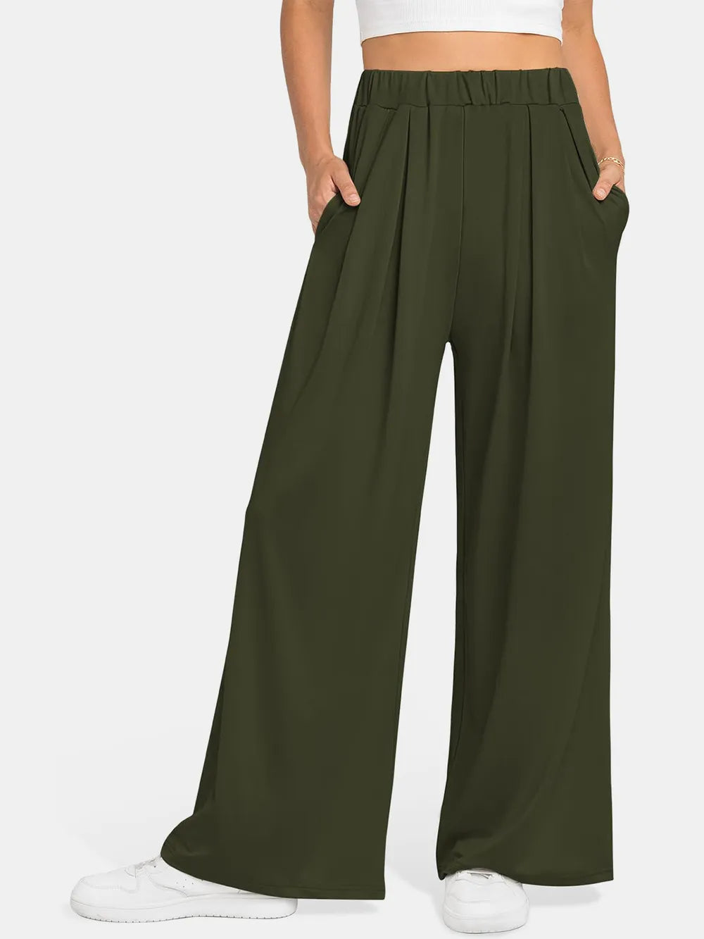 Elastic waist wide-leg Palazzo pants in olive green by Trendsi