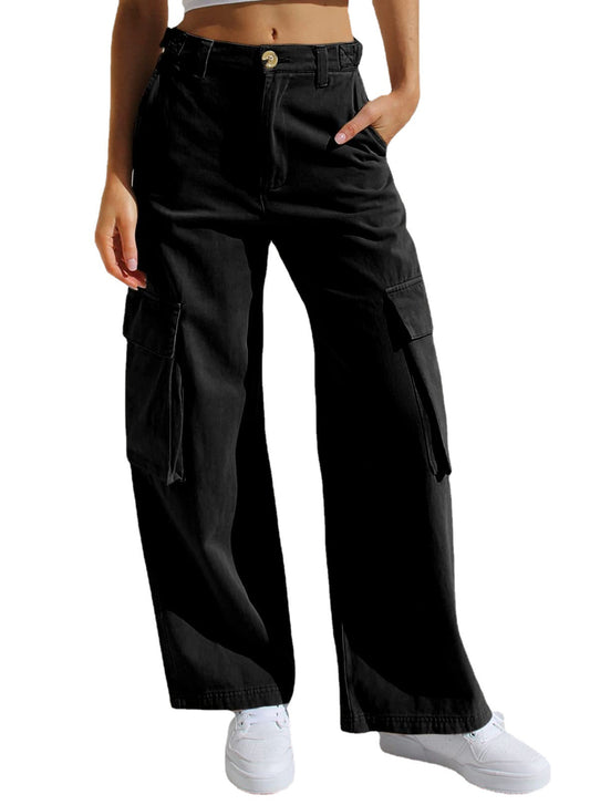 Pantalones vaqueros de trabajo para mujer, holgados, informales, multibolsillos